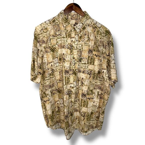 Woolrich Tan Primitive Print Fish S/S Button Down Shirt Sz XL - Picture 1 of 7